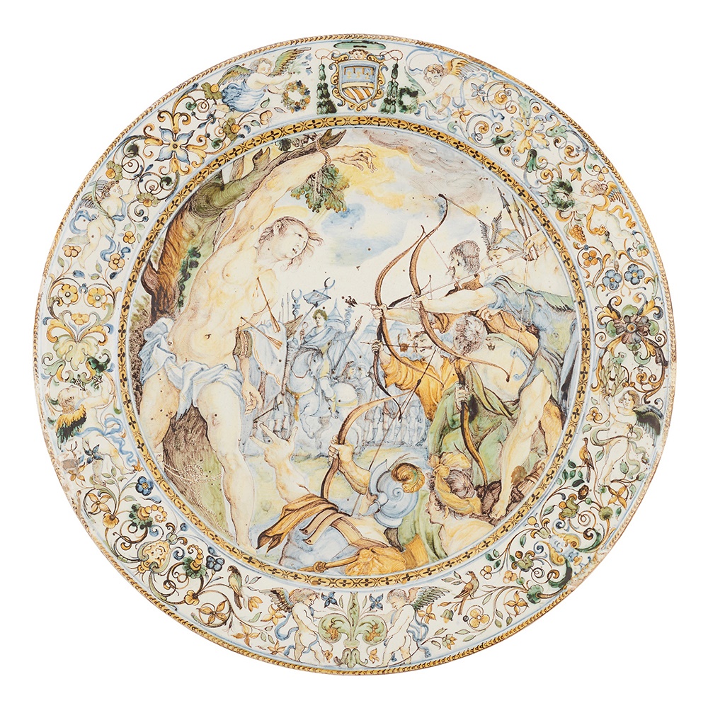 LOT 536 | LARGE CASTELLI ISTORIATO MAIOLICA CHARGER | 1648-56, PROBABLY PAINTED BY FRANCESCO GRUE 41.5cm diameter | £3,000 - £5,000 + fees